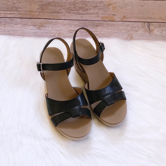 UGG Cloverdale Espadrille Wedge Sandals In Black - Picture 3 of 7